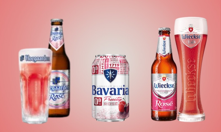 Drie soorten rosé bier naast elkaar